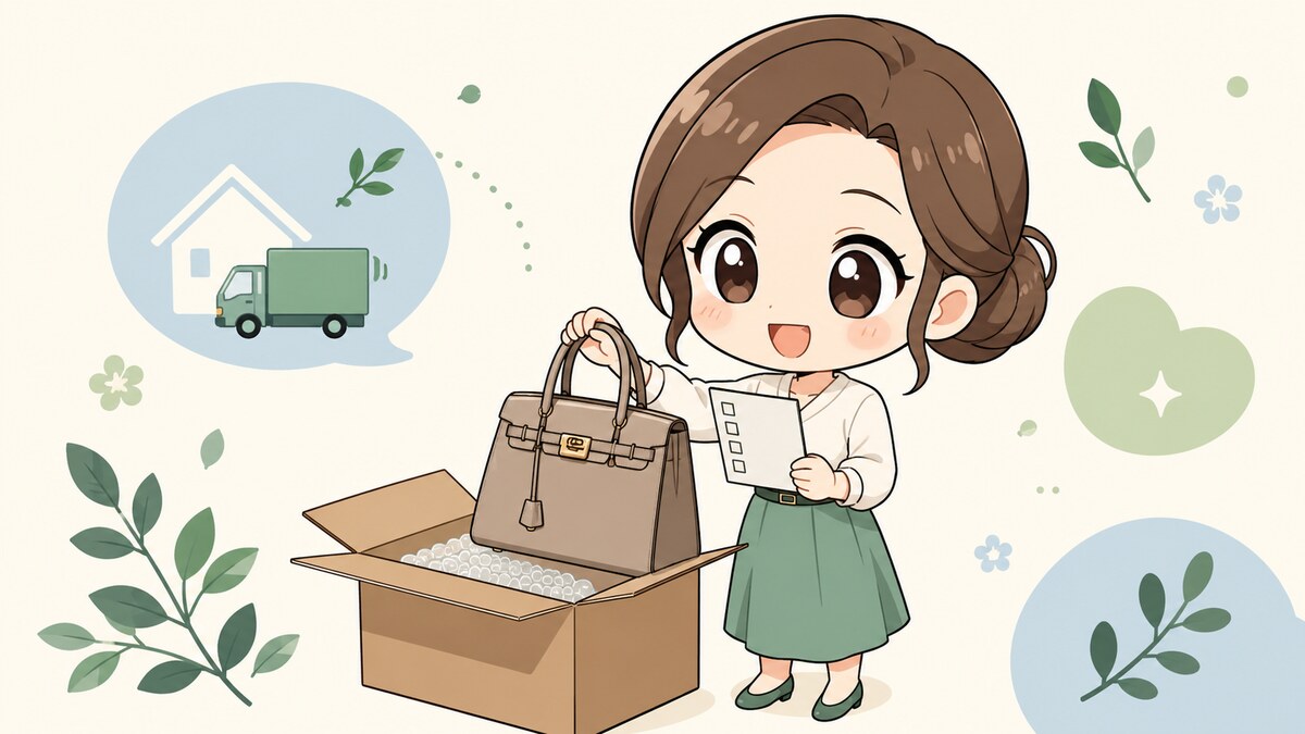 ブランド品の宅配買取を確認するちびキャラ